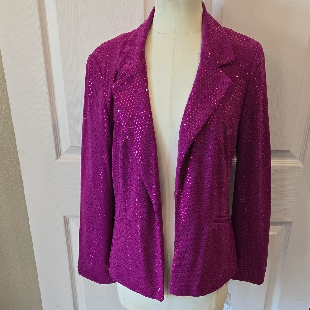 JM Studio by John Meyer Berry Pink Sequined Open Front Blazer Jacket 1K5755J M